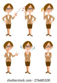 Women working in the office, six kinds of gestures and facial expressions