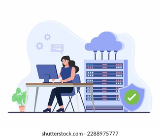 Women working on computer and doing technical work with server concept of cloud computing, data center, file management, system administration.