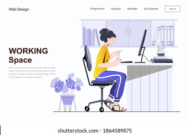 Women working on computer from home or studying online, Communication on the Internet, Web page design template vector illustration.