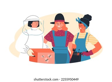 Women of working professions characters, flat cartoon vector illustration isolated on white background. Group of women in professional equipment and uniform.