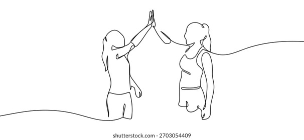 Women working together in one continuous line Dynamic single line draw design vector illustration