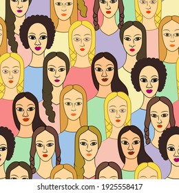 Women of world. Vector drawn color pattern image.