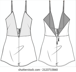 WOMEN WOVEN DEEP BACK NECKLINE PLAYSUIT IN EDITABLE VECTOR FILE