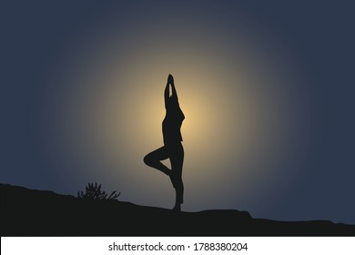 Women Yoga Meditation Vector Illustration. 100% editable and color changeable.