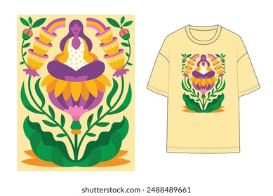 Women yoga modern concept art illustration t-shirt shirt sweatshirt flat sketch graphic placement print fashion vector artwork