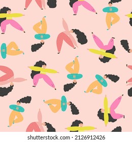 Women in yoga pose seamless pattern background in minimalistic style