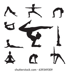 Women Yoga Poses Silhouettes  isolated on white background, Relax and meditate, Healthy lifestyle, Balance training , vector illustration.