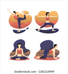 women in yoga poses. Vector set illustration - Vector