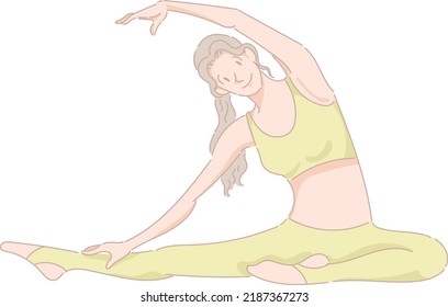 Women in yoga position in gym or studio class, female workout for her healthy, keep young and frensh as teenager. Lady do pilates for not getting old and look young, beauty and fressness as  a girl.