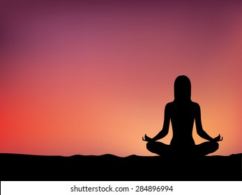 women yoga and warm sky background, vector