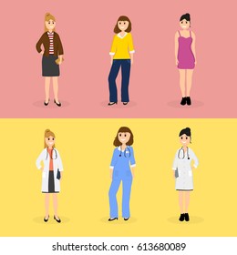 Women are young doctors and these same women in everyday life