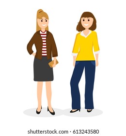 Women young girlfriends communicate, vector illustration on a white background