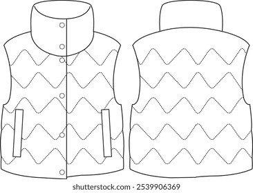 Women Zig-Zag Cropped Quilted Vest with snap closure, welt pockets, sketch front and back sketch