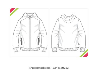 WOMEN ZIPPER HOODIE T SHIRT DRAWING SKETCH PATTERN TEMPLATE