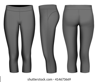 Women's 3/4 long black tights.  Fully editable handmade mesh. Vector illustration.