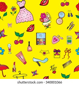 women's accessories, cosmetics seamless pattern