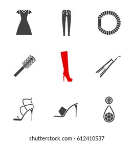 Women's accessories glyph icons set. Silhouette symbols. Vector isolated illustration