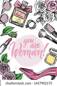 women's accessories scattered on the table