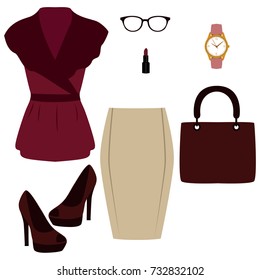 Women's accessories. Women's set. Flat design. Vector illustration.