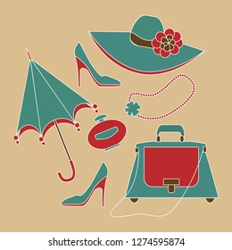 women's accessories set. vector illustration