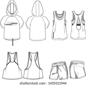 Women's activewear outfit set vector sketch