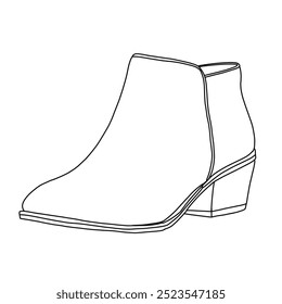 Women's Ankle Boot Shoes Line art, Technical sketch hand drawing outline vector doodle illustration 3D isometric view isolated on white background