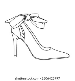 Frauen-Knöchelriemen Plattform Geschlossene Zehe Kleid High Heels Pumps Linie Kunst, Technische Skizze Handzeichnung Umriss Vektor Doodle Illustration Seitenansicht einzeln auf weißem Hintergrund