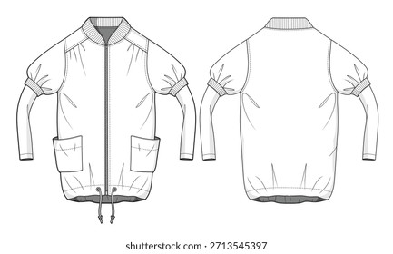 Women's anorak mockup template vector design technical illustration.