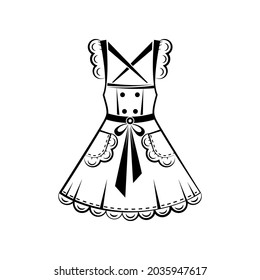 Women's apron with lace with two pockets. View front. Isolated vector illustration