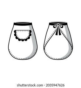 Women's apron with a pocket and lace. Front and back views. Isolated vector illustration