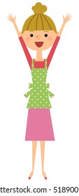 Women's apron rejoice raised both hands