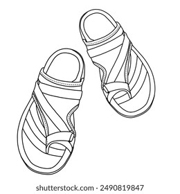 Women's Athletic Sport Walking Slide, Split-toe Comfort Hiking Casual Outdoor Beach Water Slip On Sandals  Line art, Technical sketch hand drawing outline vector doodle illustration isolated on white 