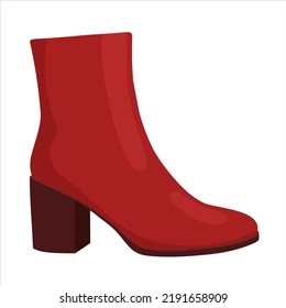 Women's autumn red leather boots with heels on a white background, vector illustration