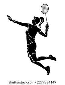 Women's Badminton, Jump Smash Sideview Silhouette