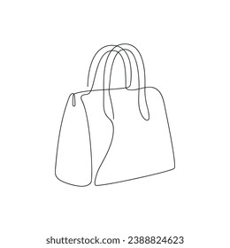 Women's bag drawn in one continuous line. One line drawing, minimalism. Vector illustration.