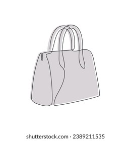 Women's bag drawn in one continuous line in color. One line drawing, minimalism. Vector illustration.