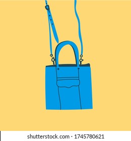 Women's bag icon on an isolated background. Fashionable bag, accessory. Flat illustration. Glamour. The blue backpack. Vector.