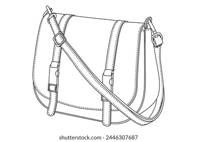 Womens bag with a shoulder strap outline on a white background vector