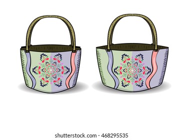 Women's bag with striking design mandala,  vector  illustration, front and back view