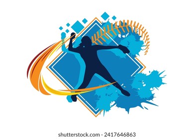 Womens baseball game illustration vector logo design