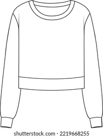 Women's Basic Crop Sweatshirt.  Technical fashion Sweatshirt illustration. Flat apparel sweat template front, white colour. Unisex CAD mock-up.