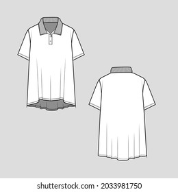 Womens basic dip hem short sleeve t shirt top blouse flat sketch drawing template design vector