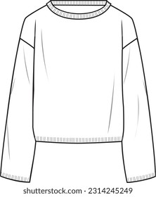 Sudadera básica regular para mujeres - Ilustración técnica de la moda. Delantera y trasera, color blanco. Un simulacro de CAD de Unisex.