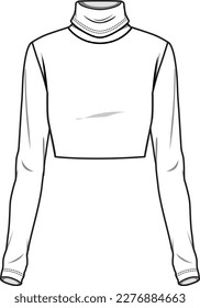 Women's Basic Roll-Neck, Fitted Top. Technical fashion illustration. Front and back, white colour. Women's CAD mock-up.