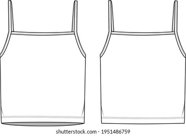 Women's Basic Strappy Top- Jersey Top technical fashion illustration. Flat apparel top template front and back, white colour. Women's CAD mock-up.