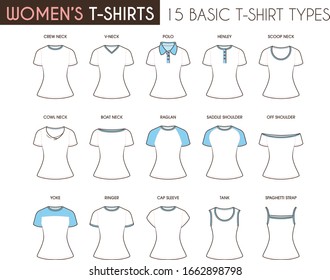 Women's Basic T-Shirt Types Vector Illustrations