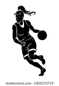 Women's Basketball Action, Dribbling Silhouette