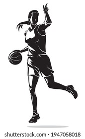 Women's Basketball, Dribbling Shadowed Illustration