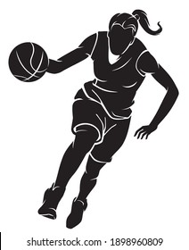 Women's Basketball, Dribbling Silhouette Illustration