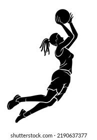 Women's Basketball Mid Air Lay Up Silhouette